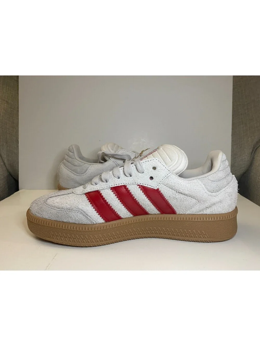 Adidas Samba XLG JS3826 Mens Sneakers US 9 Gray Scarlet Gum Suede Athletic Shoes